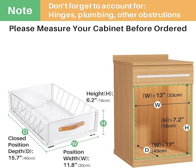 4Pack Pull out Cabinet Organizer,Heavy Duty Slide out Pantry Shelves Drawer Storage with Adhesive Nano Film,Sliding Mesh Basket with Handle for Kitchen, Bathroom, Home, 11.8W" X 15.7"D X 6.2"H,White - Image 2
