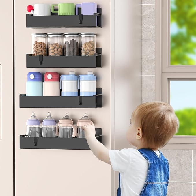HuggieGems 4 Pack Magnetic Spice Rack Organizer for Refrigerator and Oven, Matt Black Fridge Organizers and Storage for Kitchen - Image 6