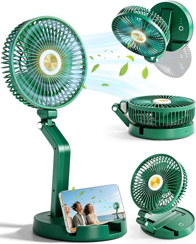 Portable Foldable Oscillating Fan, 6000mAh Battery Powered USB Rechargeable Fan, 16.1 Inches Wireless Desk Fan for Bedroom, Office, Camping and Travel, Green by Unknown
