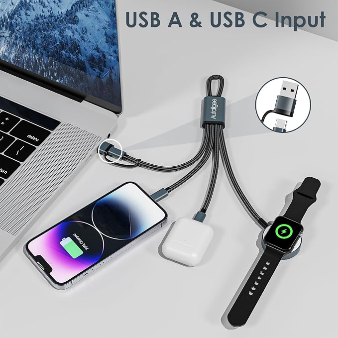 Travel Essentials for Apple Watch Charger,3 in 2 Short Charging Cable-22cm | USB C Cable for Multi Charging Cable Cord,Vacation Camping RV Essentials Portable Designed for iWatch &iPhone 17-11 - Image 6