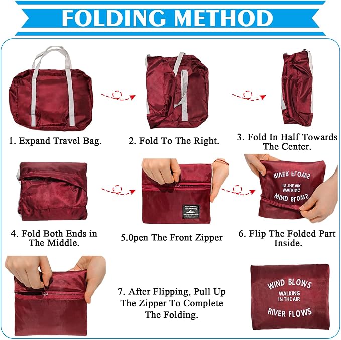 Foldable Travel Duffel Bag Tote Carry on Luggage Bag Spirit Airlines Personal item Sports Gym Bag Water Resistant Weekender Overnight Bags for Women and Men (Red) - Image 8