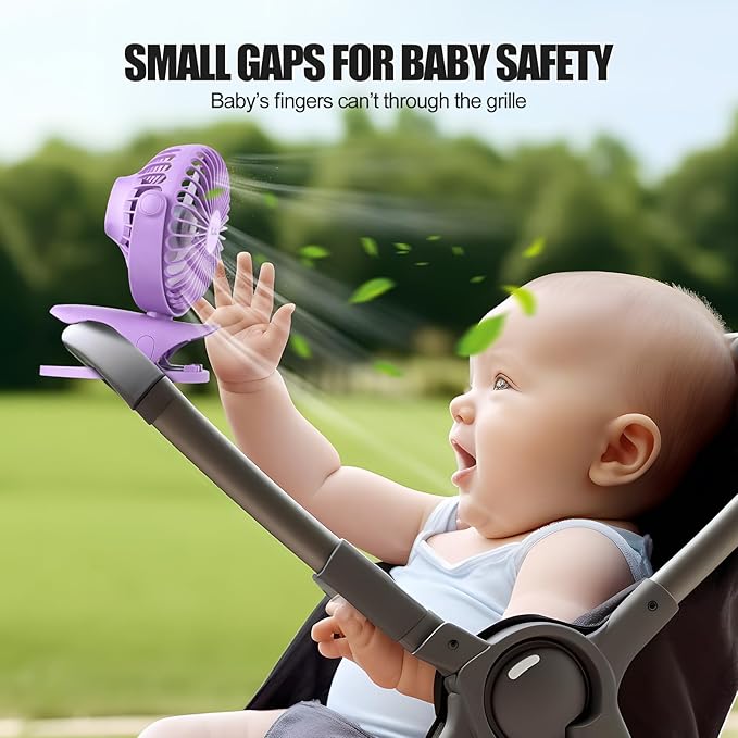 Portable Clip Fan Battery Operated,3 Speeds USB Rechargeable Mini Table Fan with Strong Airflow,360°Rotation Ultra Quiet Personal Desk Fan for Home Office Bedroom Dorm Stroller Camping(Purple) - Image 4
