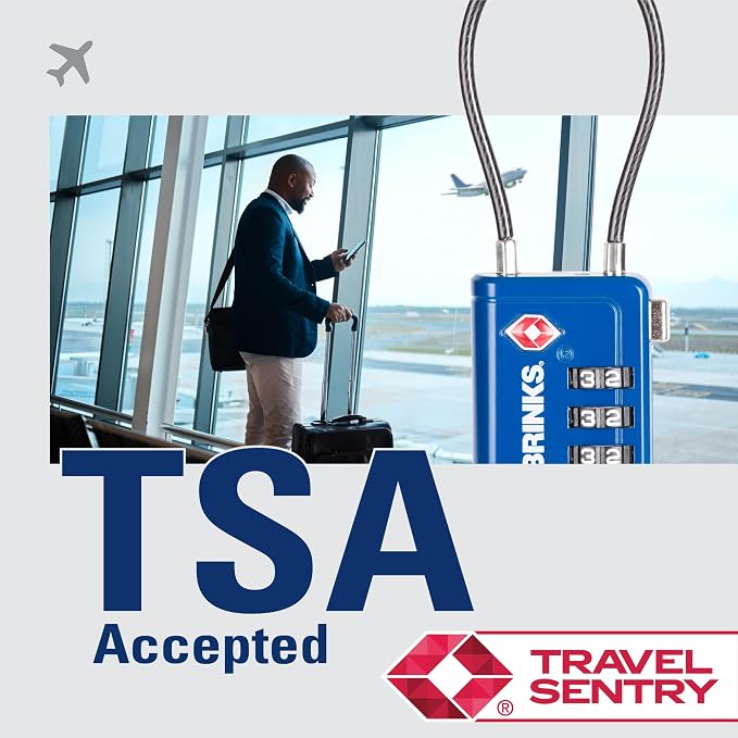 Brinks TSA Accepted Indicator Luggage Lock, Blue - Resettable 3-Dial Combination, 2.5 inch Long Cable Shackle, New More Secure TSA008 Key, 4 Pack - Image 8