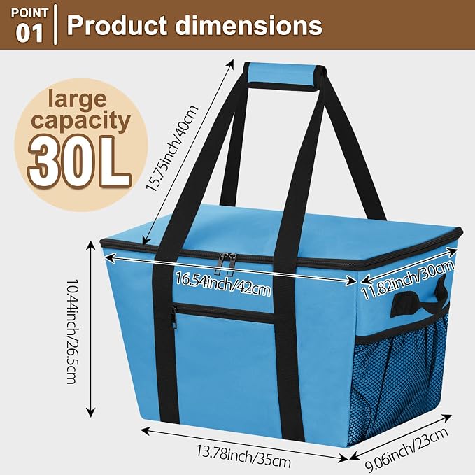 Reusable Grocery Bag – Expandable Insulated Cooler Bag with Bottom Board, Collapsible Insulated Shopping Bag with Zipper & Drawstring, Heavy Duty Tote Bag for Shopping, Delivery, Picnic, Beach - Image 3