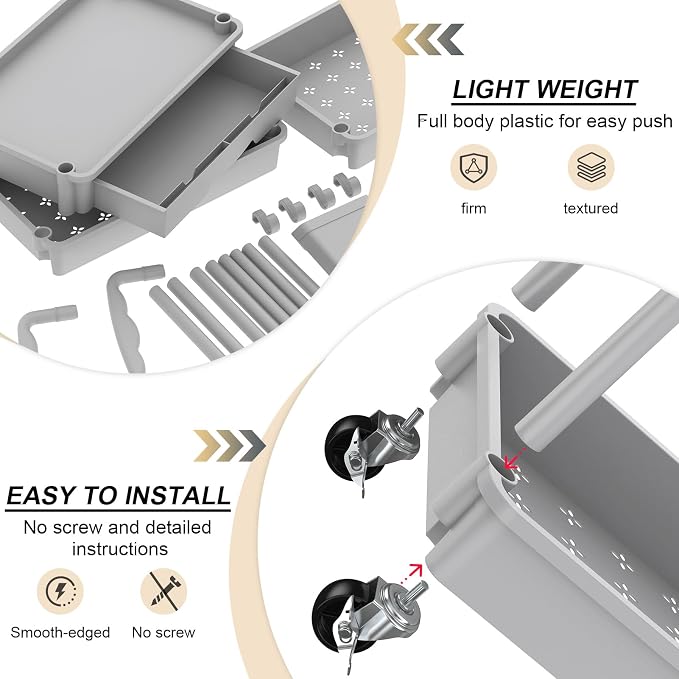 Goovilla 4 Tier Rolling Utility Cart Organizer with Removable Drawer, Grey | Stable and Sturdy Rolling Storage Carts with 2 Lockable Wheels for Bathroom, Kitchen, Snack, Craft, Makeup, Baby Essentials - Image 3