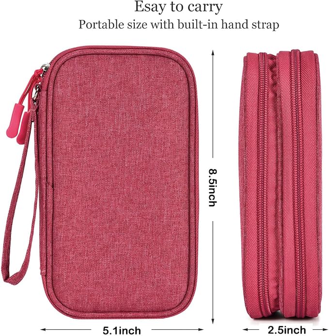CAAORDKSO Electronic Organizer Travel Case Storage Bag, Universal Electronics Accessories Case Portable Travel Bag for Women, Cable, Cord, Charger, Phone, Power Bank, Earphone (Rose Red, Large) - Image 4