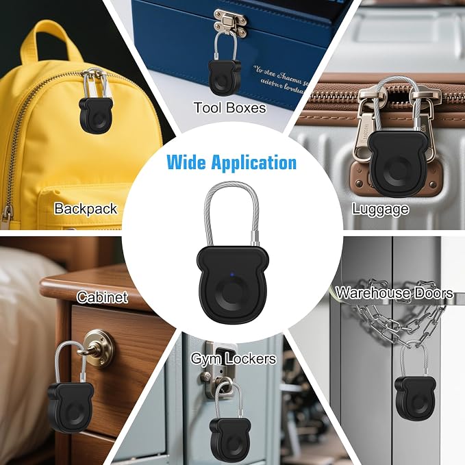 Smart Fingerprint Padlock for Luggage - 20 User Capacity, USB Key & Emergency Code, Keyless Biometric Lock for Gym Locker, Suitcase, Backpack, Toolbox & Handbag (Black) - Image 9