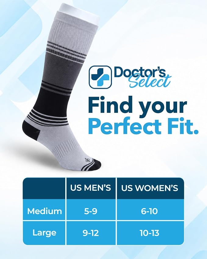 Doctor's Select® Bamboo Viscose Light Compression Socks for Women & Men - 3 Pairs, 8-15 mmHg Compression Socks, Knee High - Image 6