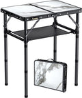 Anbte Folding Camping Table with Storage Net, 3 Adjustable Height Max 28" | Aluminum Small Folding Table Portable, Lightweight Camping Table for Outdoor Indoor Travel Picnic Beach, 24"x 16", White by Anbte