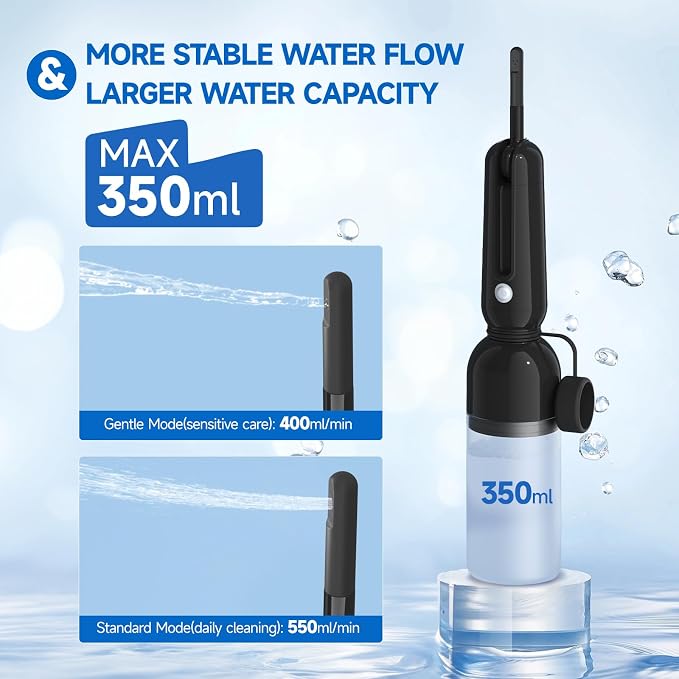 Morfone Portable Bidet for Travel 350ML Electric Handheld Sprayer | Dual Spray Modes, USB-C Rechargeable Waterproof Travel Bidet for Women, Men, Postpartum, Personal Hygiene(Black) - Image 2