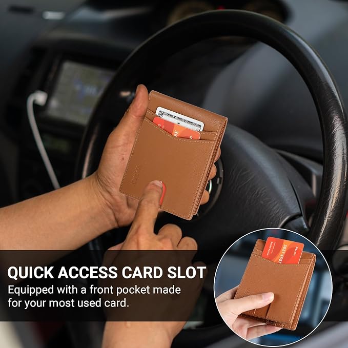VATAN Wallet for Men Slim RFID Blocking Leather Credit Card Holder Wallet for 15 Cards, Bifold Minimalist Thin Wallet with 2 ID Windows & Cash Slot, With Gift Box (Cross Grain Brown) - Image 6