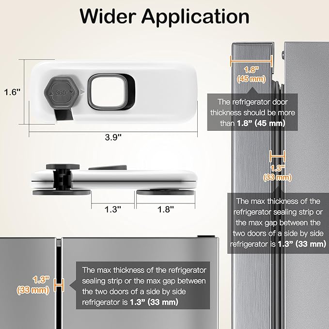Fridge Locks for Kids with Strong Adhesive, 2 Pack Pet&Child Proof Refrigerator Lock for Kids to Keep Door Closed, Freezer Lock for RV Refrigerator, Garage Fridge, Upright Freezer, Mini Fridge, White - Image 6