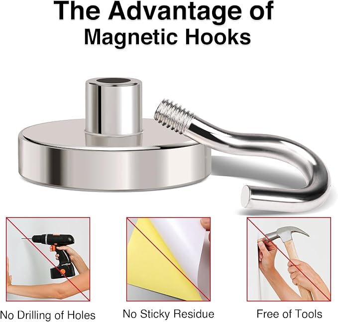 Magnetic Hooks 120lbs Strong Magnets Hook 18 Pack | Heavy Duty Extra Strong Cruise Hook for Hanging Industrial Metal Refrigerator Hooks for Cruise Cabins Fridge - Image 5