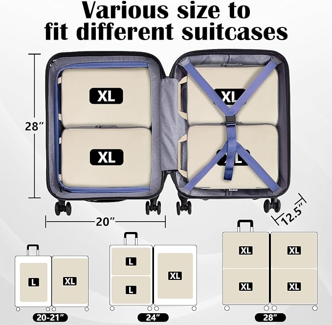 Compression Packing Cubes for Travel Packing Organizers, Beige, 2L+2XL | Expandable Travel Cubes for Packing Suitcase Organizer Bags Compression Bags for Travel Accessories - Image 5