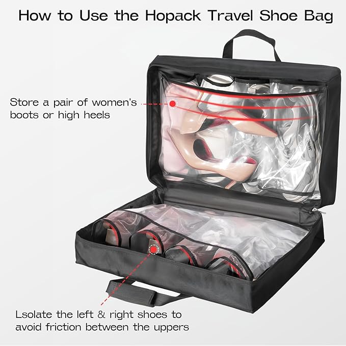 Shoe Bag for Travel with Handle, Travel Shoe Organizer Portable Luggage Shoe Storage Bag, Shoe Bags for Packing in Suitcase (Black) - Image 3
