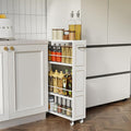 KLM 4 Tier White Slim Storage Cart with Handle, Slide Out Storage Rolling Utility Cart for Kitchen, Laundry, Narrow Places-6.7" W by KLM