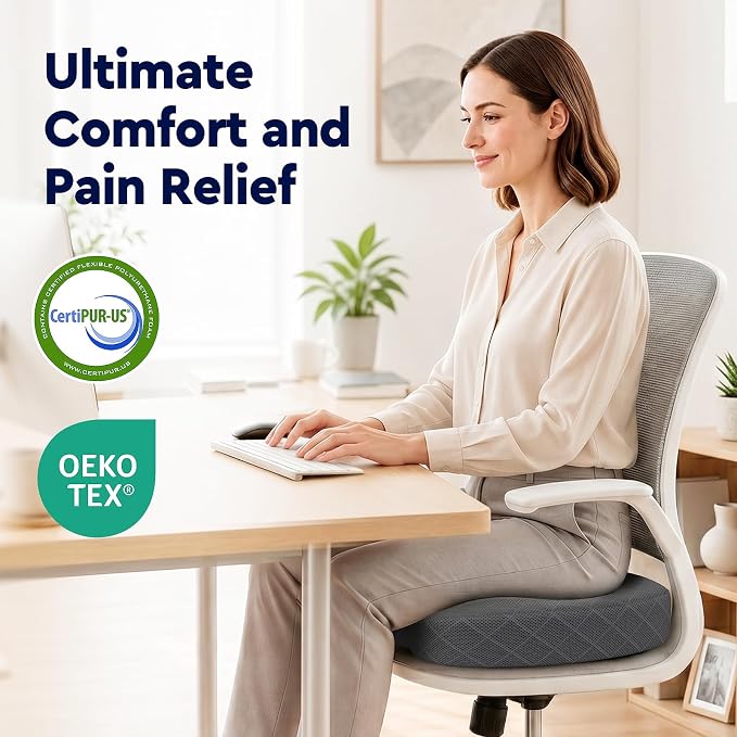 Seat Cushion - Memory Foam Sitting Pillow for Office Chair, Car Seat, Airplane, Bleacher - Sciatica & Hip & Coccyx Pain Relief Desk Chair Cushion for Long Sitting Office Workers, Car Drivers | for Car Seat, Airplane, Desk Chair - Sciatica & Hip & Coccy... - Image 8