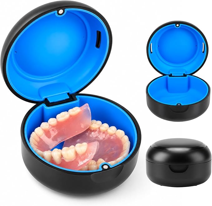 Portable Vent Denture Bath Case, Soft Buffer Holder for Travel False Teeth | Safe material, removable silicone pad for hygienic use, multi-scene use, pocket fit for home, journeys & daily oral storage by Gaboolo