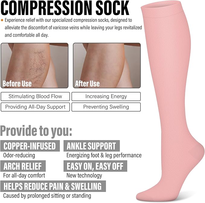 WITHYOU 3 Pairs Compression Socks for Women & Men 15-20 mmHg,Best Support for Nurses Running Hiking - Image 6