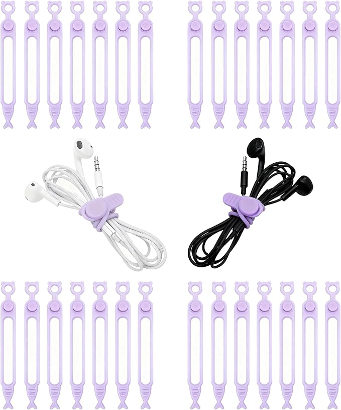 28 Pcs Silicone Cable Ties Reusable, Cable Cord Organizer Straps | 4 Color Cable Straps for Charging Wire, Computer Cords by Ortarco