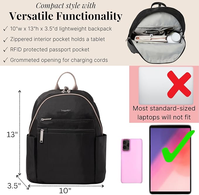 Baggallini Securtex® Anti-theft Vacation Travel Backpack 10x13 Daypack w/Locking Zippers & RFID Wallet Slash-Resistant - Image 4
