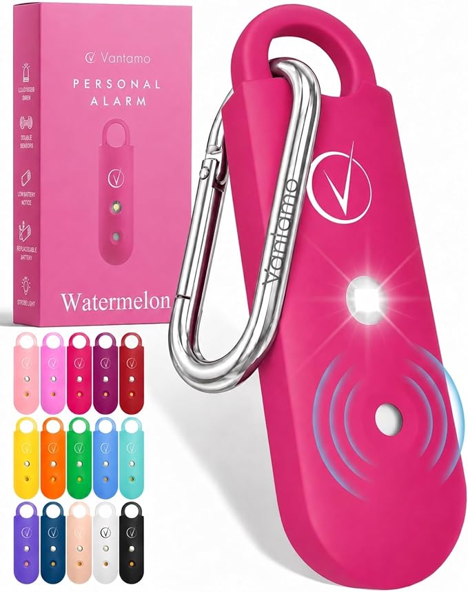 Vantamo Personal Alarm for Self Defense with Low Battery Notice, Strobe Light & Extra Loud 130 dB Double Speakers Safety Keychain Set for Women, Rechargeable Panic Button for Womens Self Defense by Vantamo
