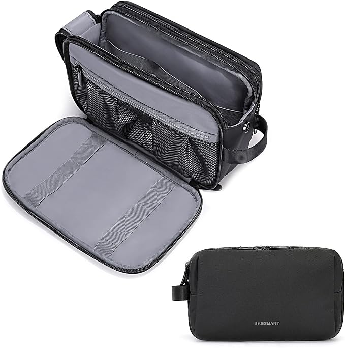 BAGSMART Toiletry Bag for Men, Travel Toiletry Organizer Dopp Kit Water-resistant Shaving Bag for Toiletries Accessories, Door Room Essentials,Black-large by BAGSMART