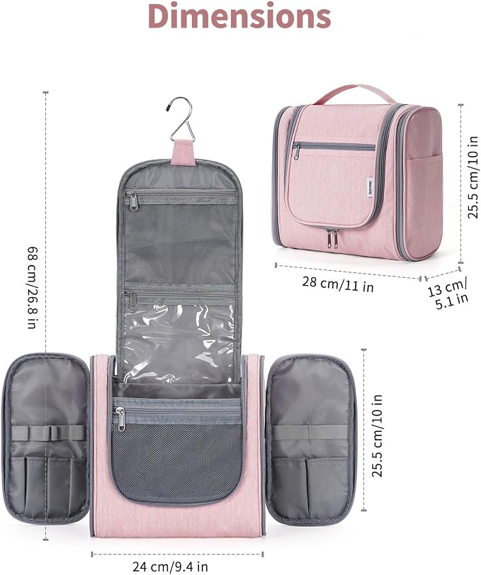 Narwey Hanging Toiletry Bag for Women Travel Makeup Bag Organizer Toiletries Bag for Cosmetics Essentials Accessories(Large, Pink) - Image 5