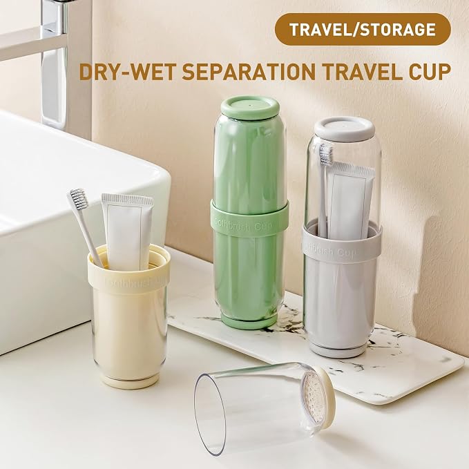 Toothbrush Cup with Cover, Travel Toothbrush Case Portable Toothbrush Holder for Traveling Business Camping School Bathroom (Green) - Image 4