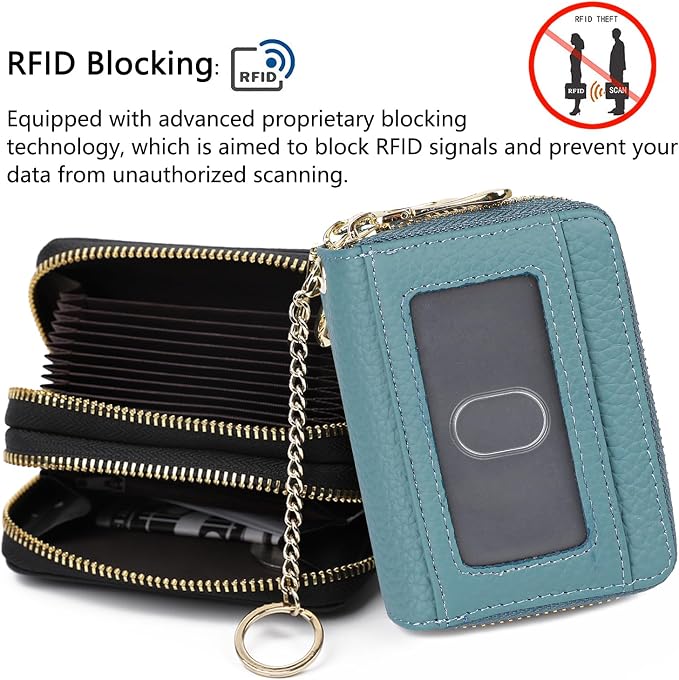 imeetu RFID Credit Card Holder, Small Card Wallet Women, Leather Card Case | Genuine Leather Women's Card & id Cases, Change Coin Purse with Zipper Keychain id Window, 20 Colors & 3 Styles, Daily, Gifts - Image 2