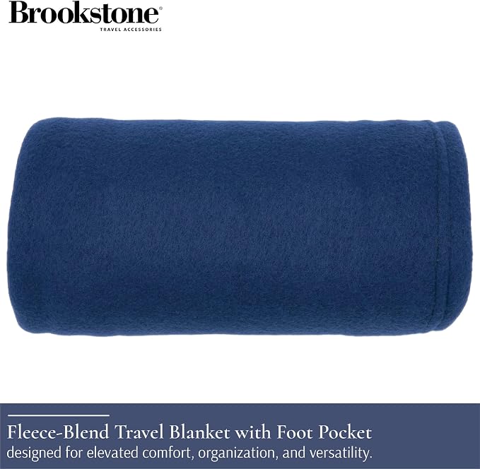 Brookstone Travel Blanket - 2-in-1 Super Soft Fleece Lightweight Throw Blanket with Carrying Pouch, Airplane & Car Travel Essentials, Blue Foot Pocket | Toe Pouch Keeps You Cozy and Prevents Slipping on Long Trips, Folds Into Its Own Sack for Planes, C... - Image 2