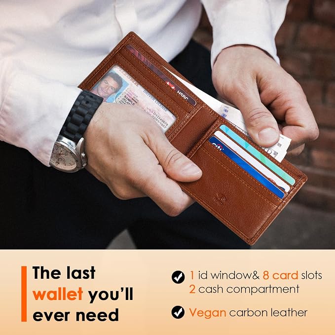 RUNBOX Wallet for Men Slim Leather Bifold RFID Blocking Minimalist Front Pocket Design with Gift Box | Minimalist Front Pocket Design, Holds 8 Cards, RFID Protection, Gifts for Men on Birthdays, Father’s Day, and Christmas - Image 2
