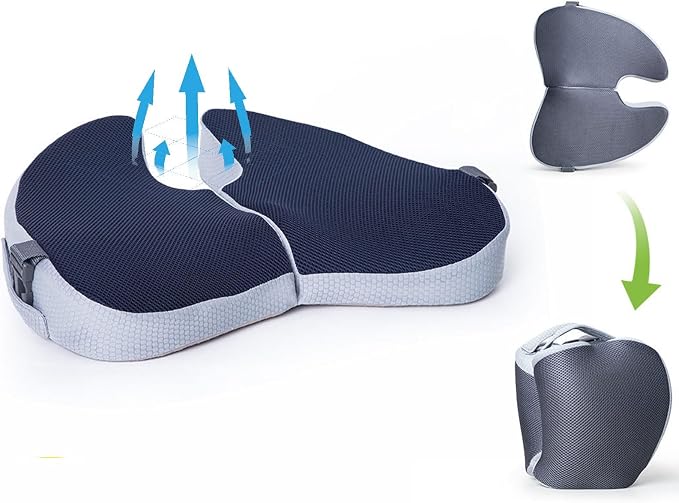 Small Travel Seat Cushion for Airplane,Portable Foldable Seat Cushion,Sciatica Pain Relief with Built-in Handles-Memory Foam Chair Cushions to Enhance Posture & Back Pain,for Car, Office, Gaming ( by Unknown