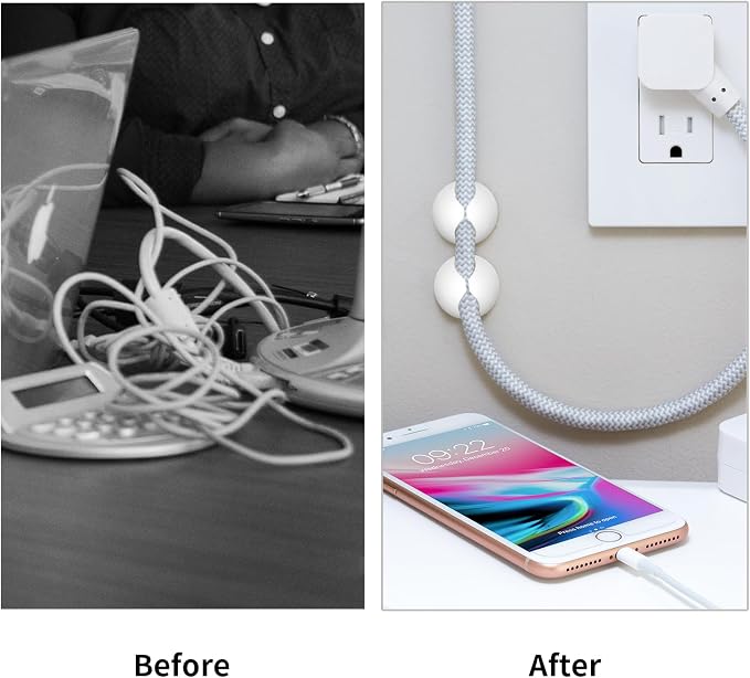 12PCS White Adhesive Cable Clips Cord Organizer for Wire Management | Residue-Free Strong Adhesive, No-Drill Install, For Charger Headphone Cords, Home Office Desk Car Nightstand, Wire Organizer - Image 5