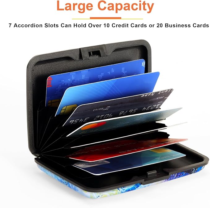 Mayski Credit Card Holder for Women RFID Blocking Wallet, Blue Cat | Card Wallets for Women Small Mini Business Metal Accordion Aluminum Alloy Hard Case for Men - Image 4