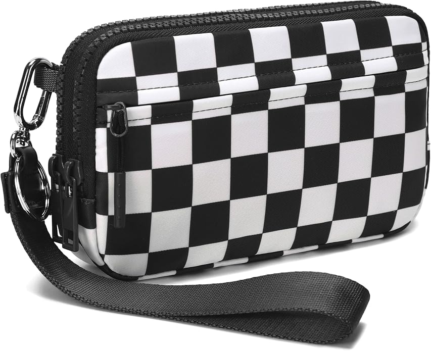 FODOKO Wristlet wallets for Women RFID crossbody bags with 4 Zippers | Checkered quilted nylon with credit card slots, cell phone organizer, and coin purse for travel and everyday carry by FODOKO