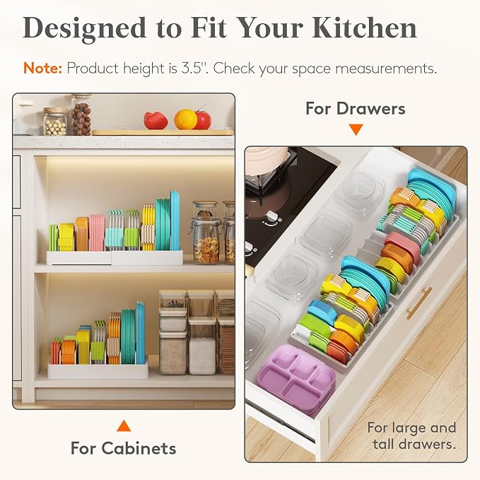 Lifewit Kitchen Cabinet Organizer for Food Contanier Lid with 7 Sections | Lid Holder with 6 Adjustable Dividers for Pantry Organizers and Storage, Home Drawer Organization, White, Large, 13" x 10" - Image 4