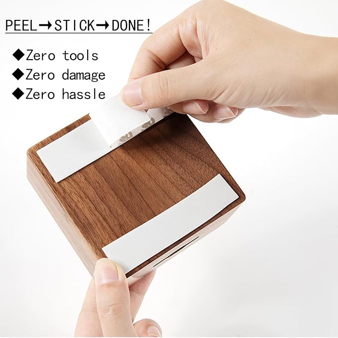 Remote Control Holder Wall Mount – Self-Adhesive No-Drill Walnut Wood Organizer – Wall Mounted Storage Box for Remotes, Phone & Keys – Home/Office Floating Shelf (1 Pack, Walnut) - Image 2