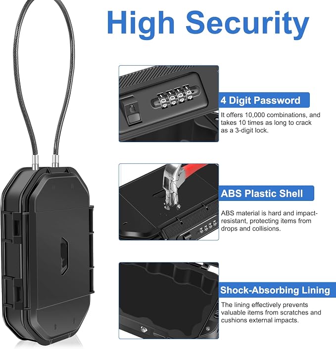 ZHEGE Portable Travel Safe Lock Box Waterproof, Small Beach Safe (Black) | Removable Cable (22.4 in), 4 Digit Code, Suitable for Vacation, College Dorm, Home, Hotel, Pool, Surfing, Camping - Image 4