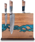 Magnetic Knife Block, Double Sided Holder, Powerful Magnet Kitchen Storage, Acacia Wood and Blue Resin (12 x 10 Inches, Without Knives) by FINDKING