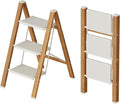 Mayi Plus 3 Step Stool Foldable, Aluminum, Lightweight Step Ladder | Extra-wide anti-slip folding steps with 330 lbs, for home,kitchen,office,outdoor,White & Woodgrain. by MAYIPLUS