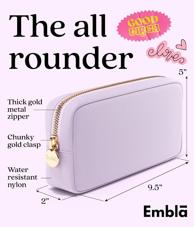 Embla Makeup Bag Travel Cosmetics Pouch and Toiletry Bag, Nylon Zipper Pouch Purse, Cute Make Up Organizer Storage Tote for Women Girls, Waterproof Travel Skincare Case, Small Makeup Bags, Lilac - Image 2