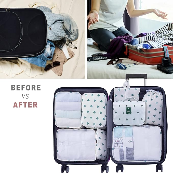 Packing Cubes, 8 Pcs Travel Packing Organizers for Suitcases, Large Capacity Travel Luggage Organizers Set includes 8 Storage Bags for Women or Men (Cactus) - Image 5