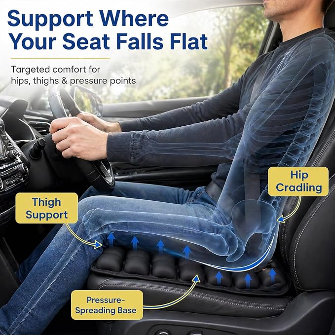 Car Seat Cushion for Long Drives, Seat Cushion for Car, Inflatable Car Seat Cushions for Driving, Adjustable Truck Driver Seat Pad for Auto, SUV, Office Chair, Built-in Pump, Black - Image 3