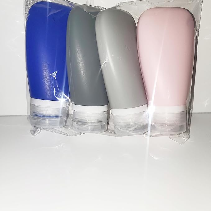 Travel Bottles for Toiletries, TSA Approved 3oz (90ml) Leak Proof Silicone Refillable Squeeze Travel Size Containers BPA Free for Cleansers, Lotions, Shampoo 4pk color (P,G,Blk,Blue) - Image 2