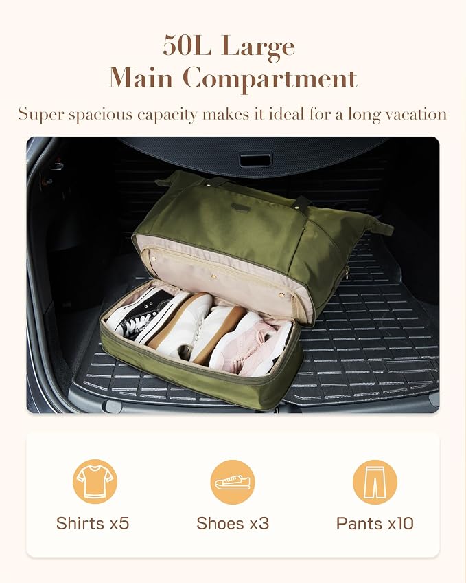 Missnine Weekender Bag for Women, Foldie Travel Bag Expandable with Shoes Compartment Travel Duffel 50L Carry on Overnight Gym - Image 6