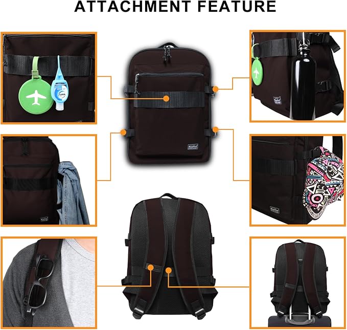 Travel Backpack 17L Lightweight Casual Small Carry-on Daypack 15-inch Laptop Notebook, Underseat Overnight Weekender, Brown - Image 4