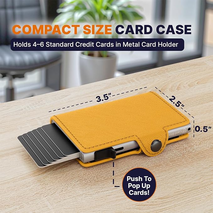 Pop Up Wallet for Women | Slim RFID Blocking Card Holder for Small Purse & Crossbody Bag | Compact Metal Wallet 4-6 Card Capacity | Saffiano Orange - Image 2