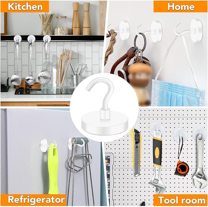 Magnetic Hooks Heavy Duty 170LB Super Strong Hook for Cruise | Neodymium Earth Magnets with Hook for Hanging Magnetic Metal Hanger for Fridge Toolbox Storage White 4 Pack - Image 7