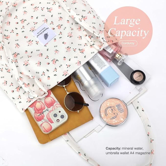 LHMTQVK Corduroy Tote Bags for Women, Large Capacity Tote Purse Reusable Grocery Shoulder Bag with Inner Pockets - Image 3